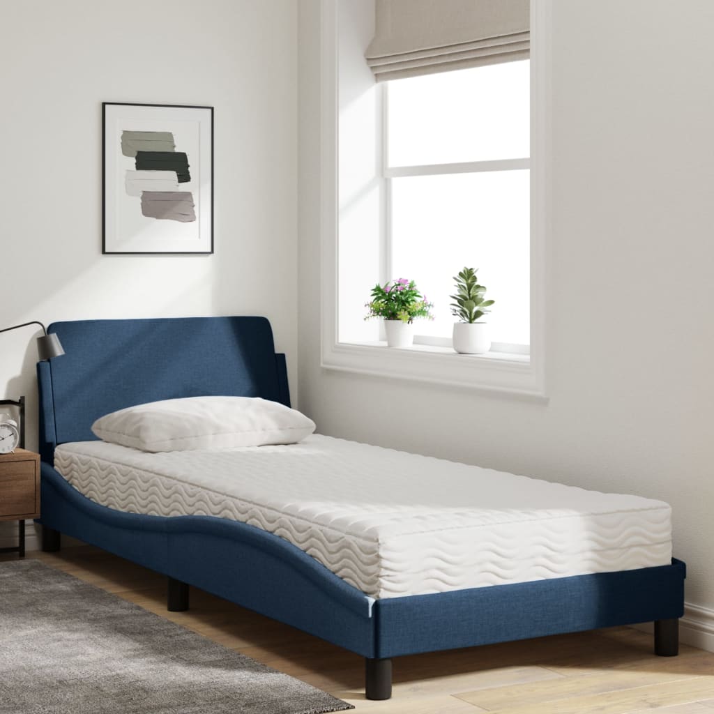 Lit avec matelas Dover bleu 90x190 cm tissu - XIOS