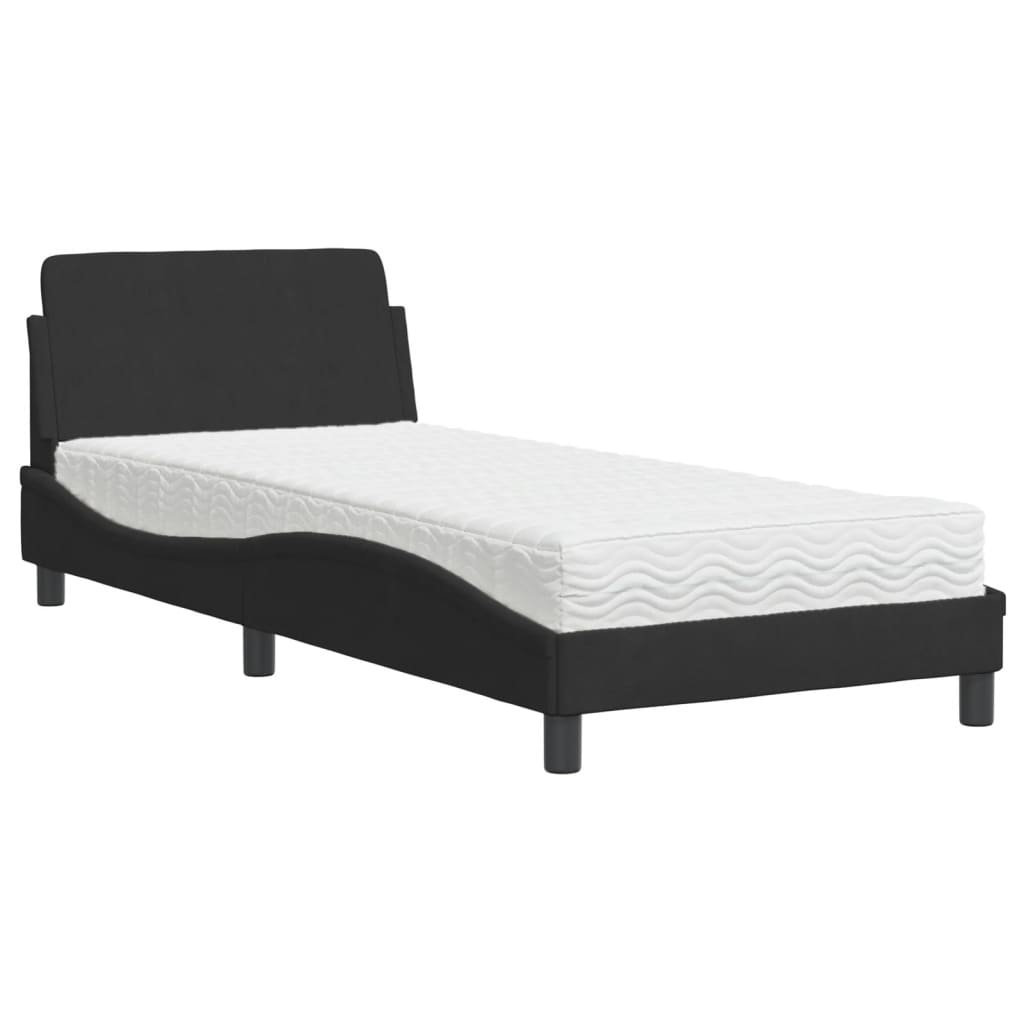 Lit avec matelas Dover noir 90x190 cm velours - XIOS