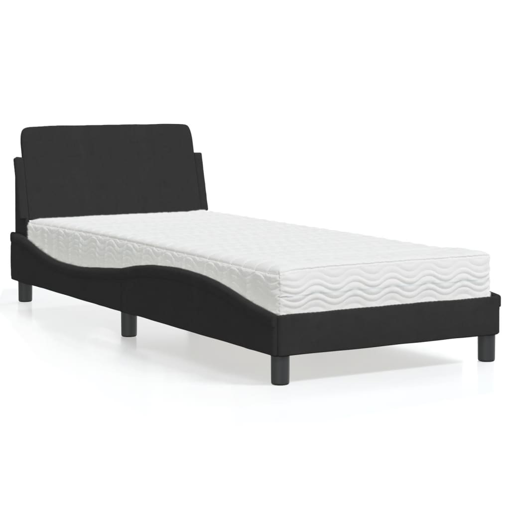 Lit avec matelas Dover noir 90x190 cm velours - XIOS
