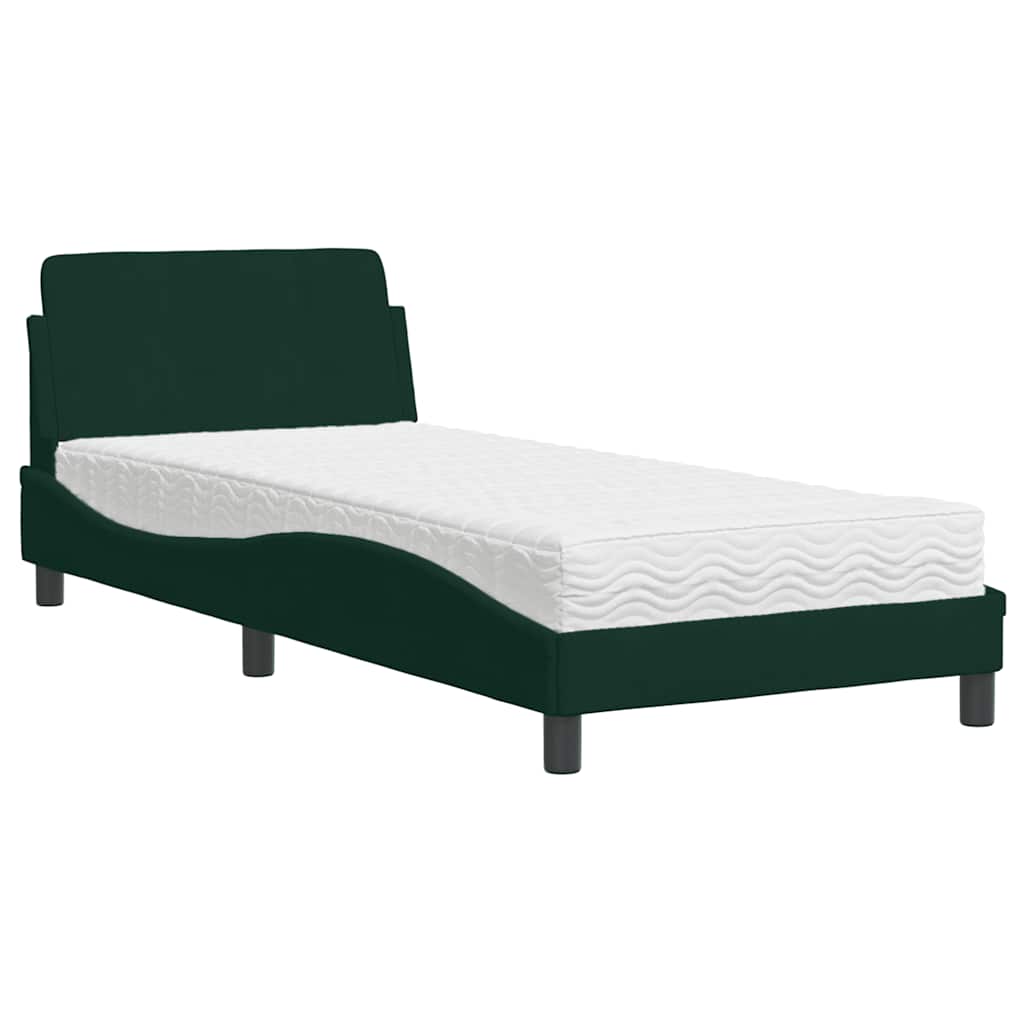 Lit avec matelas Dover vert foncé 90x190 cm velours - XIOS