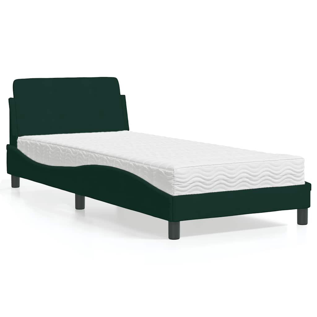 Lit avec matelas Dover vert foncé 90x190 cm velours - XIOS