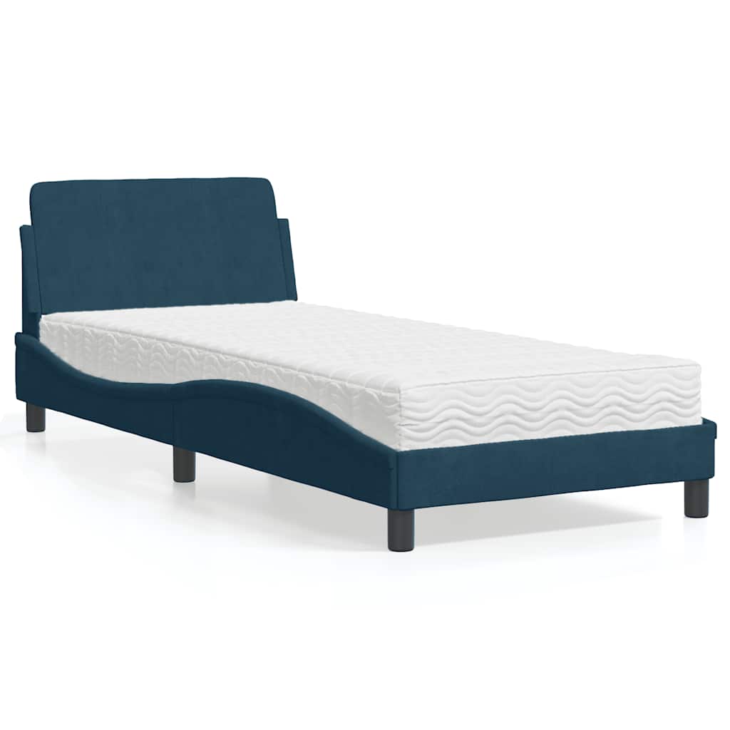 Lit avec matelas Dover bleu 90x190 cm velours - XIOS