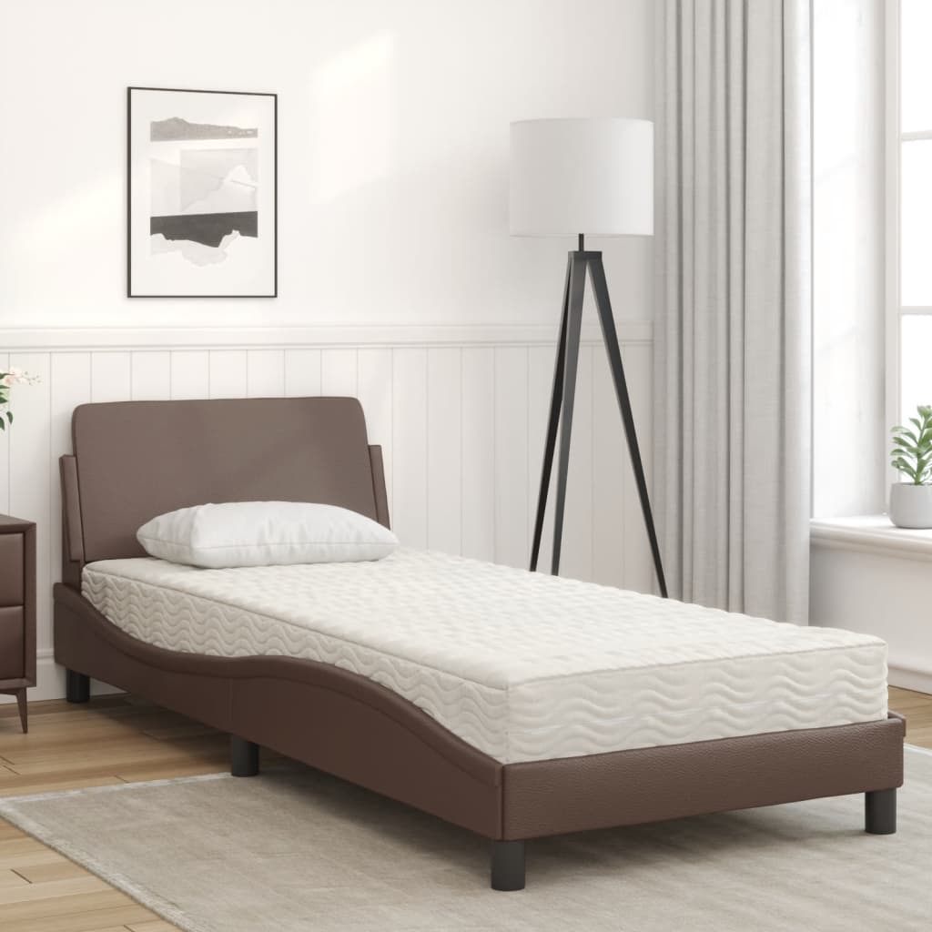 Lit avec matelas Dover marron 90x190 cm similicuir - XIOS