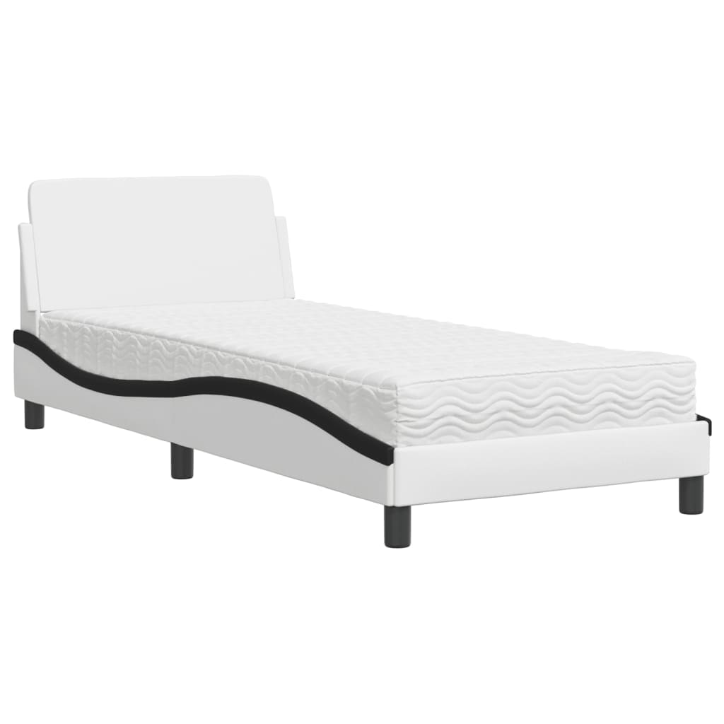 Lit avec matelas Dover blanc et noir 90x190 cm similicuir - XIOS