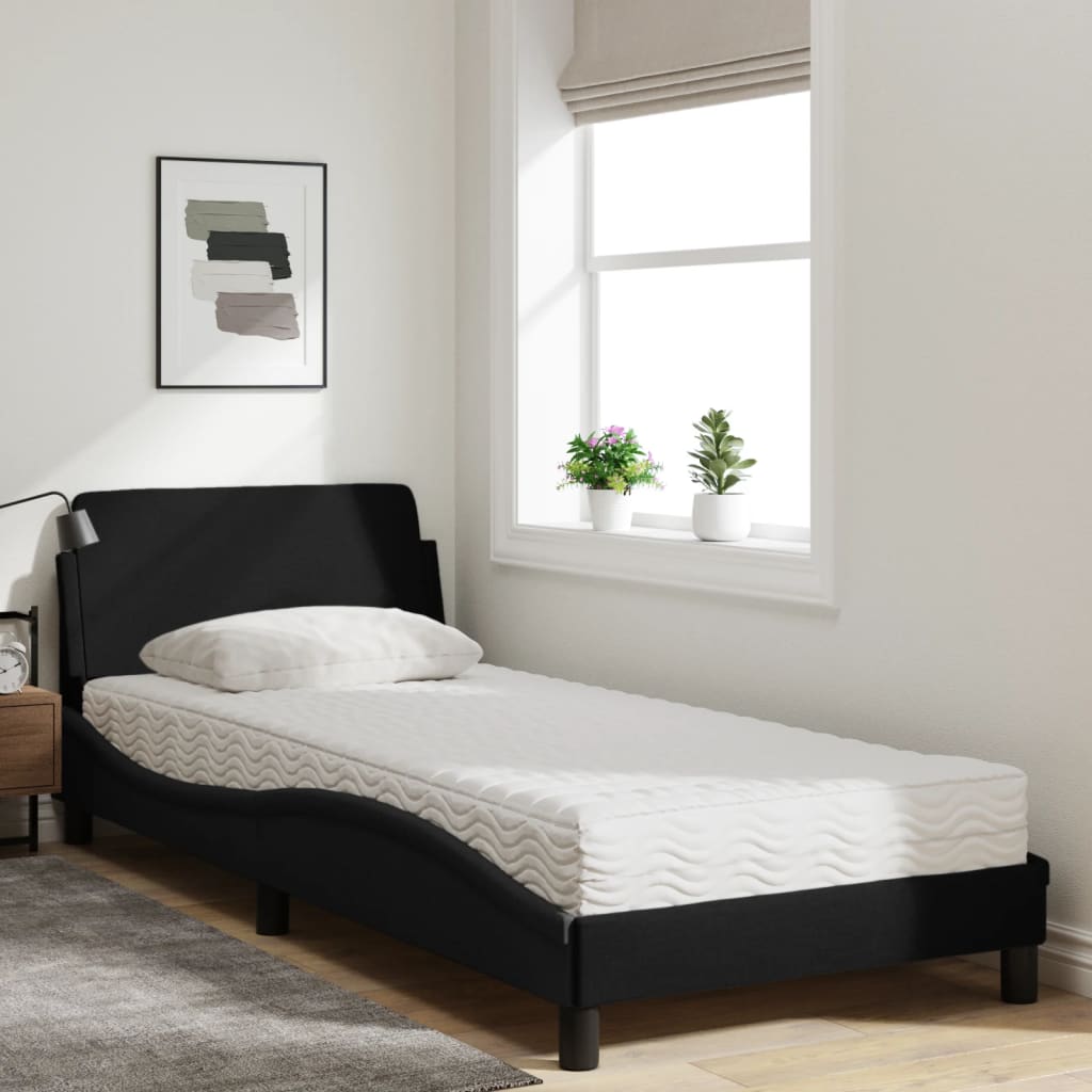 Lit avec matelas noir 90x200 cm tissu - XIOS