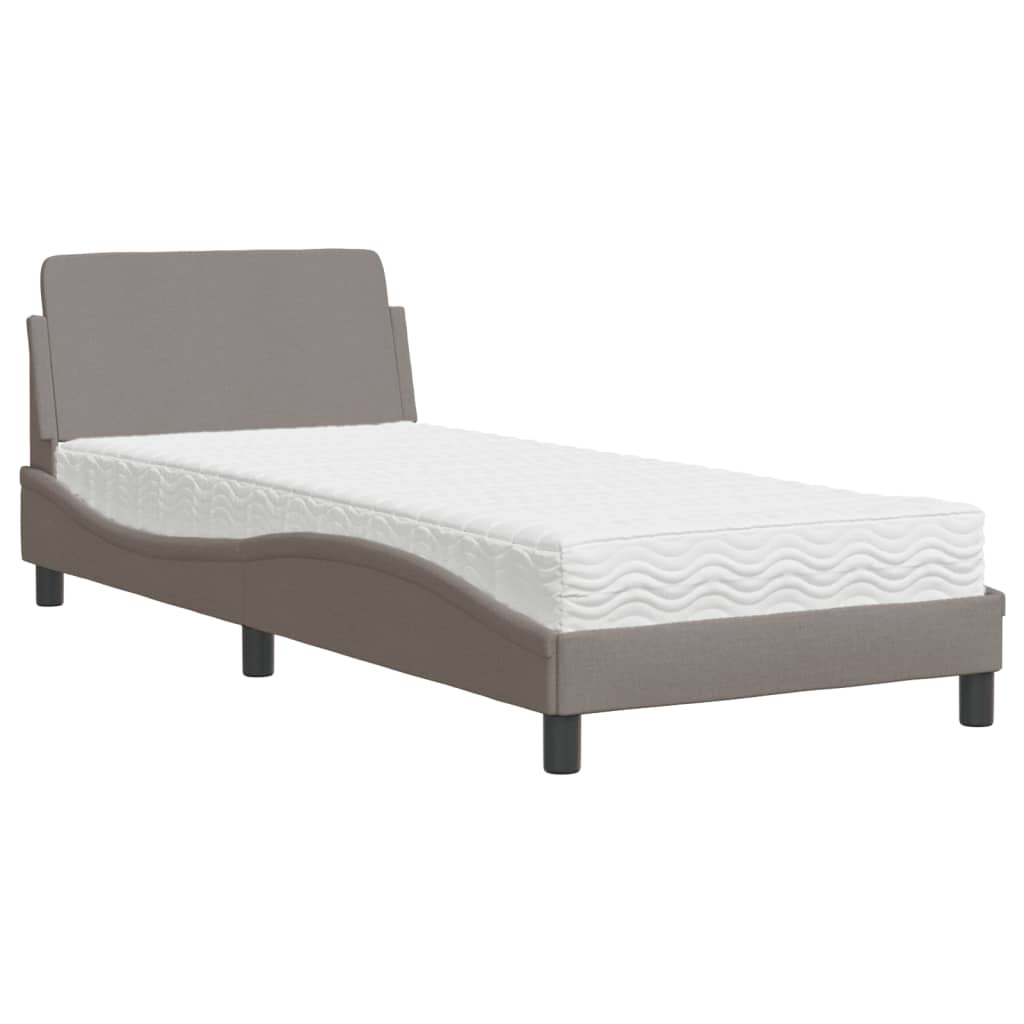 Lit avec matelas taupe 90x200 cm tissu - XIOS