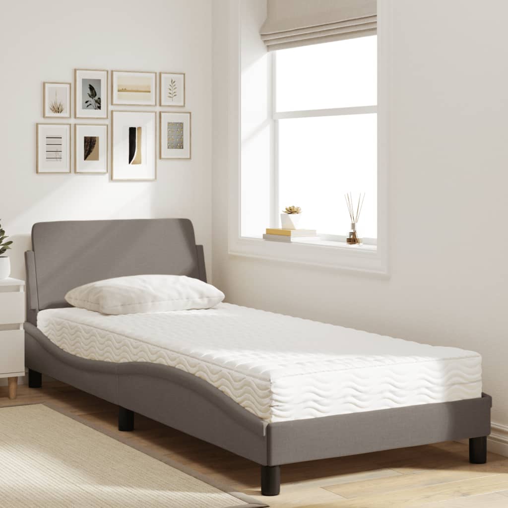 Lit avec matelas taupe 90x200 cm tissu - XIOS