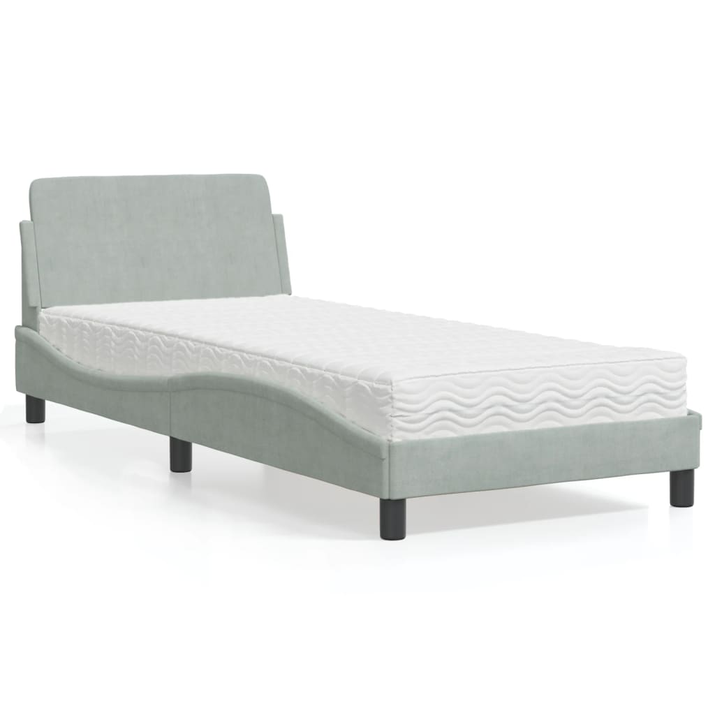 Lit avec matelas gris clair 90x200 cm velours - XIOS