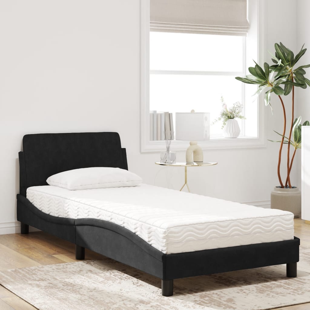 Lit avec matelas noir 90x200 cm velours - XIOS