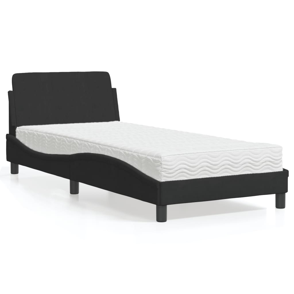 Lit avec matelas noir 90x200 cm velours - XIOS