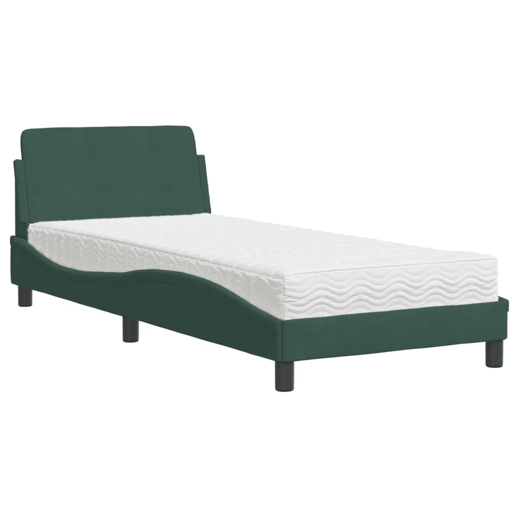 Lit avec matelas vert foncé 90x200 cm velours - XIOS