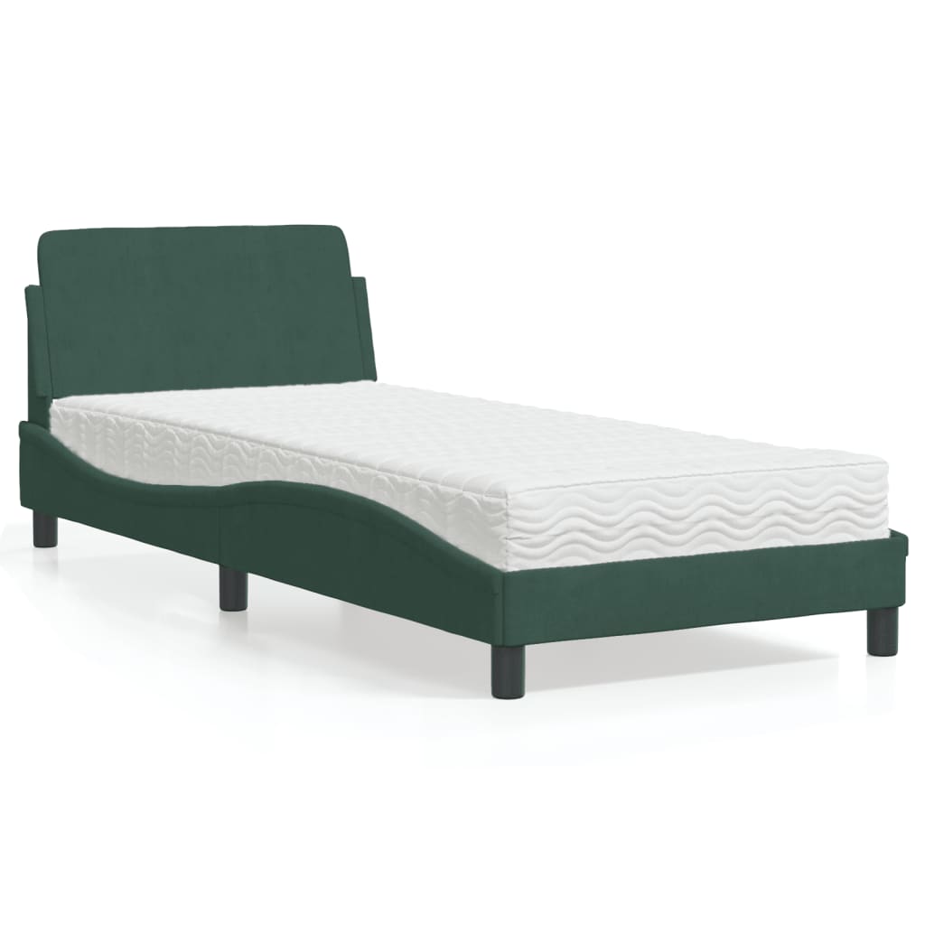 Lit avec matelas vert foncé 90x200 cm velours - XIOS