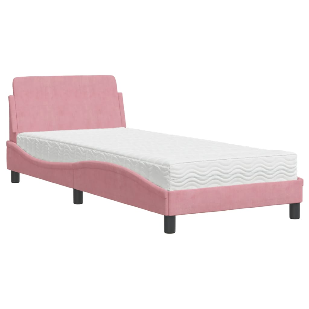 Lit avec matelas Dover rose 90x200 cm velours - XIOS