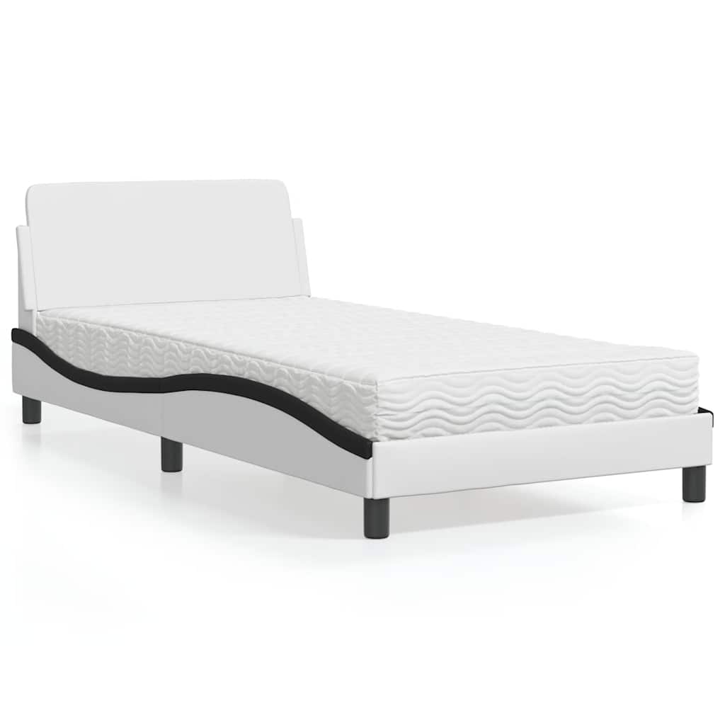 Lit avec matelas Dover blanc et noir 100x200 cm similicuir - XIOS