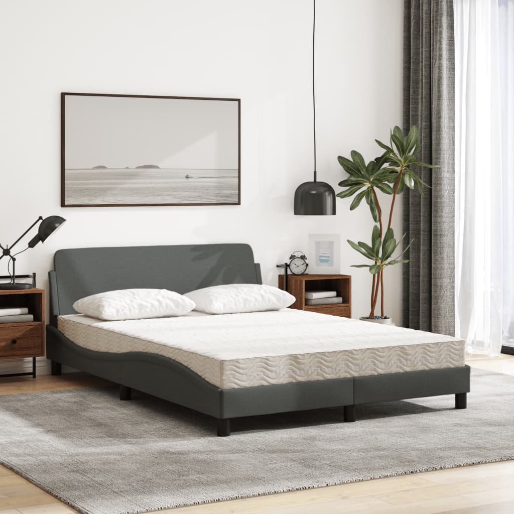 Lit avec matelas Dover gris foncé 140x190 cm tissu - XIOS