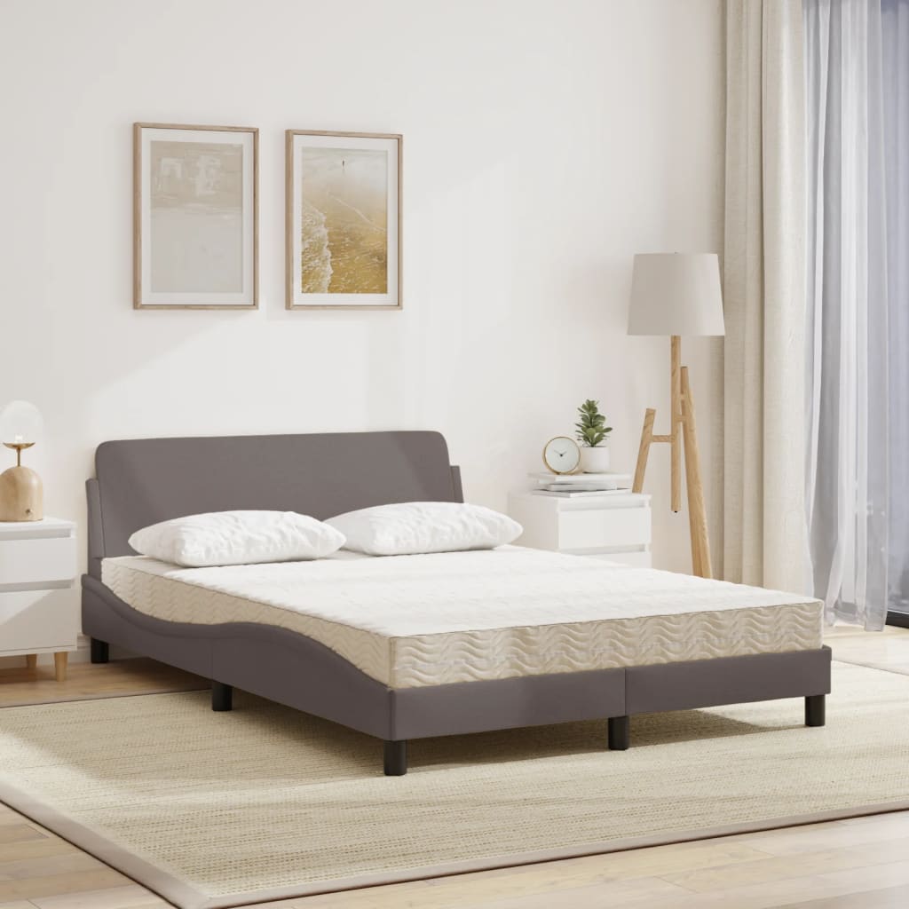 Lit avec matelas taupe 140x190 cm tissu - XIOS