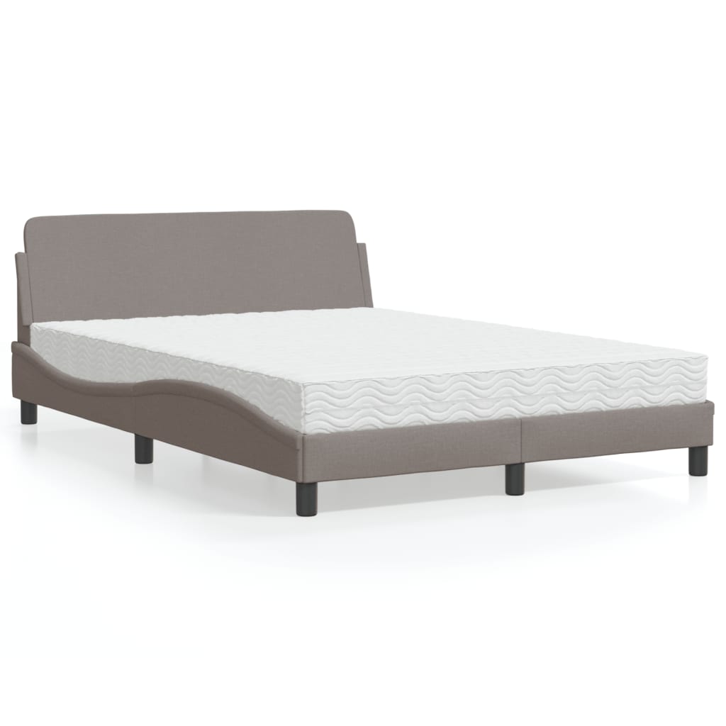 Lit avec matelas taupe 140x190 cm tissu - XIOS