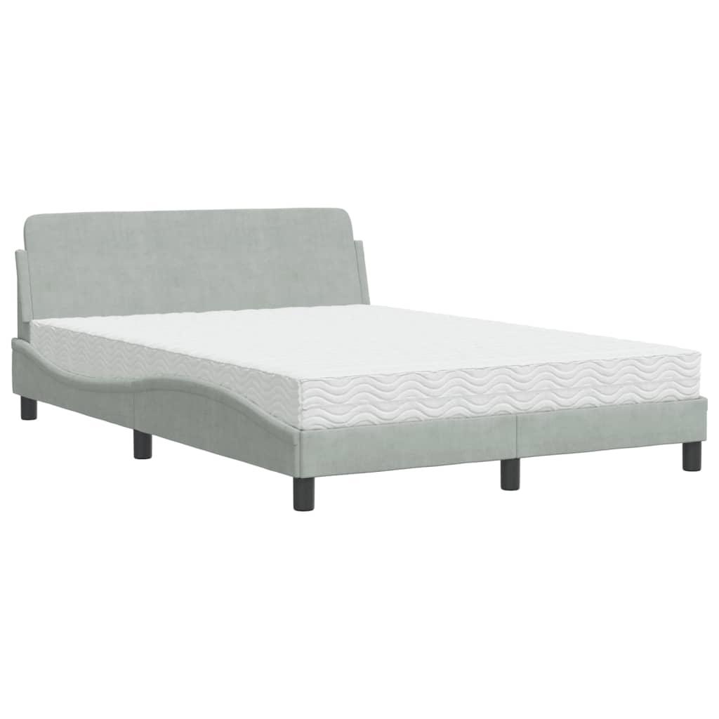 Lit avec matelas Dover gris clair 140x190 cm velours - XIOS