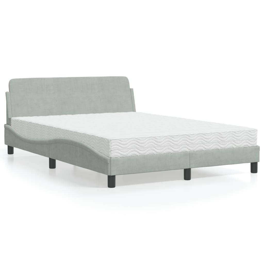 Lit avec matelas Dover gris clair 140x190 cm velours - XIOS