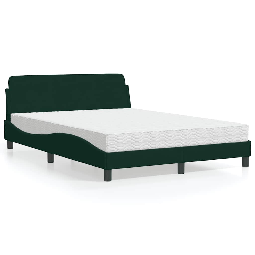 Lit avec matelas Dover vert foncé 140x190 cm velours - XIOS
