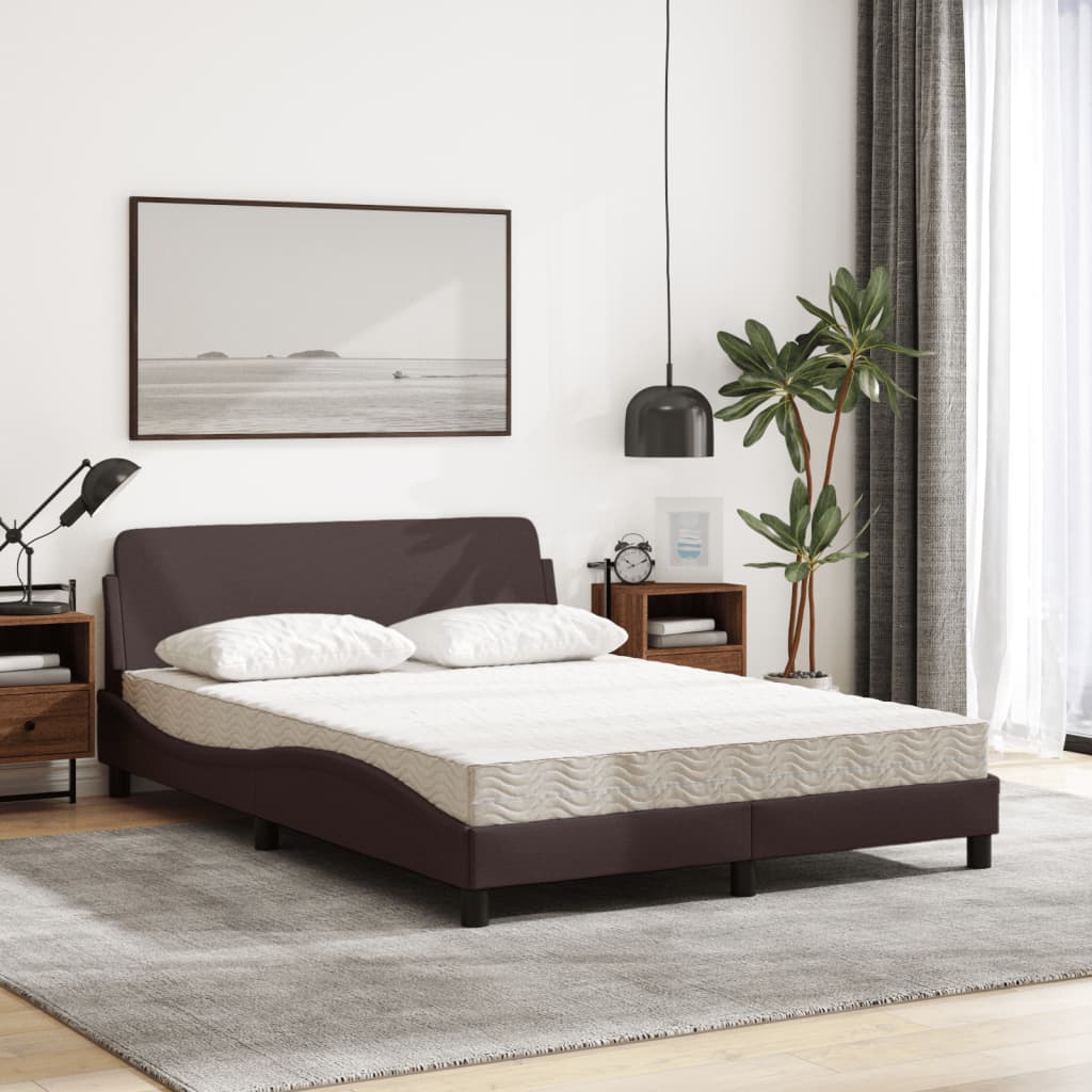 Lit avec matelas Dover marron foncé 140x200 cm tissu - XIOS