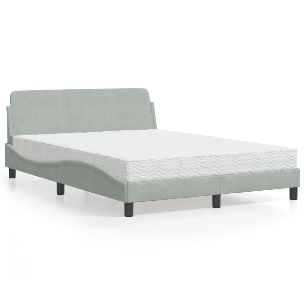 Lit avec matelas Dover gris clair 140x200 cm velours - XIOS