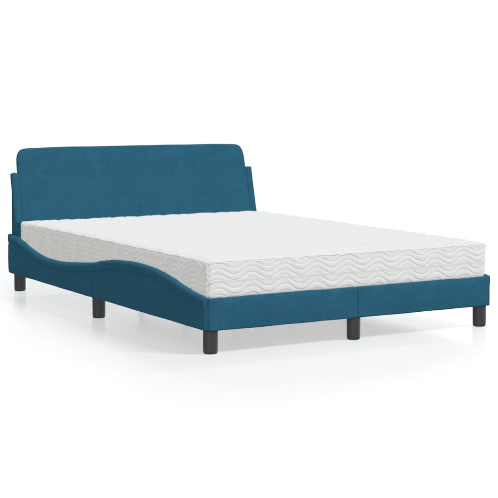 Lit avec matelas Dover bleu 140x200 cm velours - XIOS