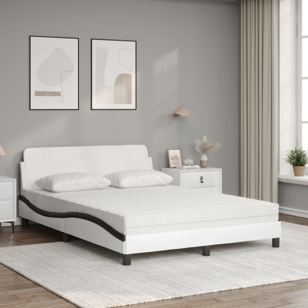 Lit avec matelas Dover blanc et noir 140x200 cm similicuir - XIOS