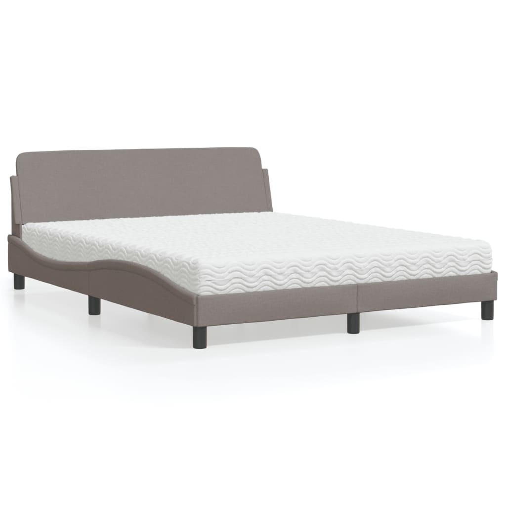 Lit avec matelas taupe 160x200 cm tissu - XIOS