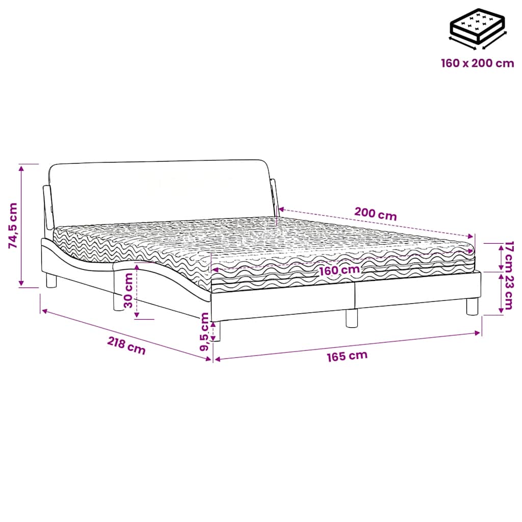 Lit avec matelas Dover noir 160x200 cm velours