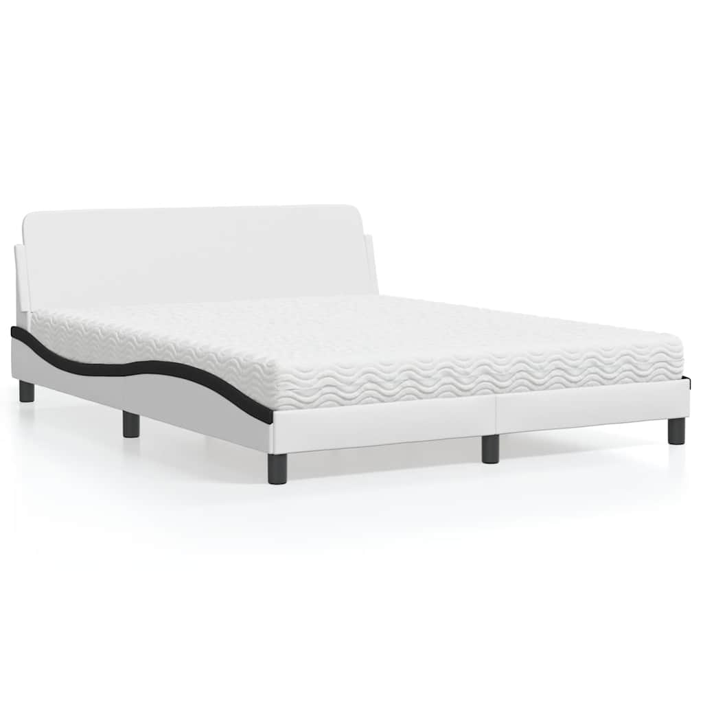 Lit avec matelas Dover blanc et noir 160x200 cm similicuir - XIOS