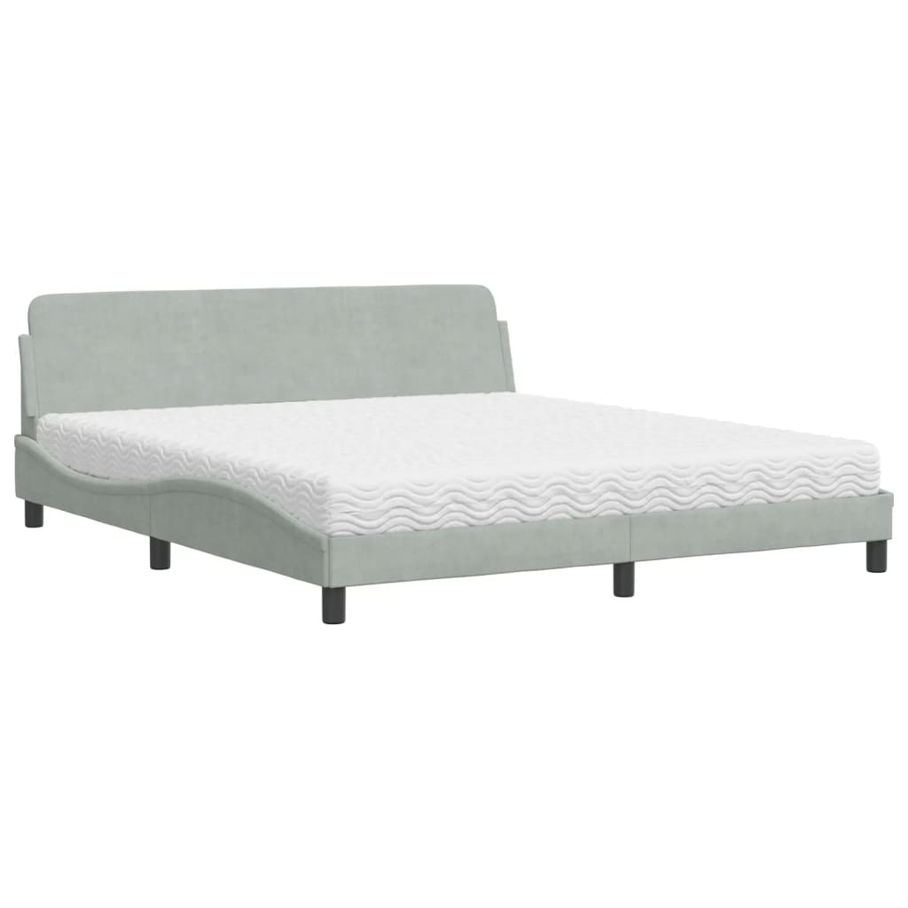 Lit avec matelas Dover gris clair 180x200 cm velours - XIOS