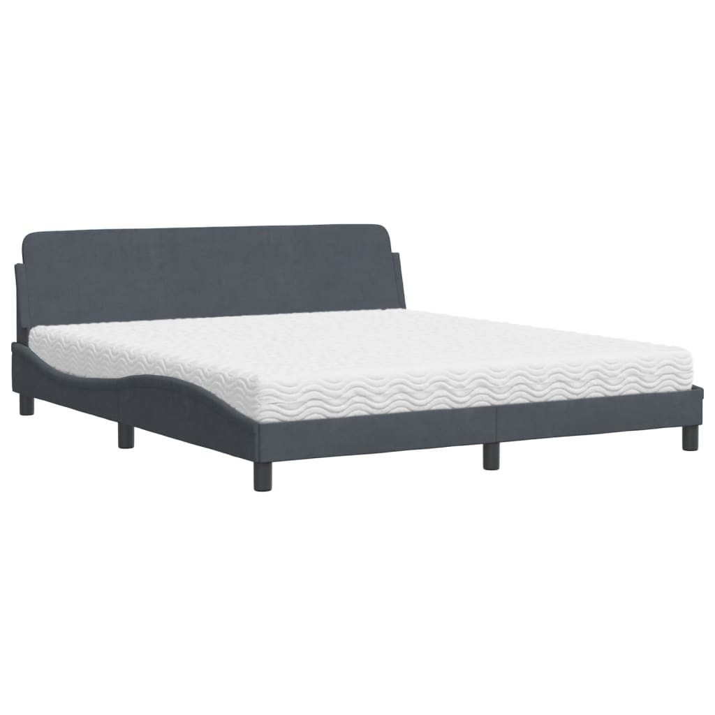 Lit avec matelas Dover gris foncé 180x200 cm velours - XIOS