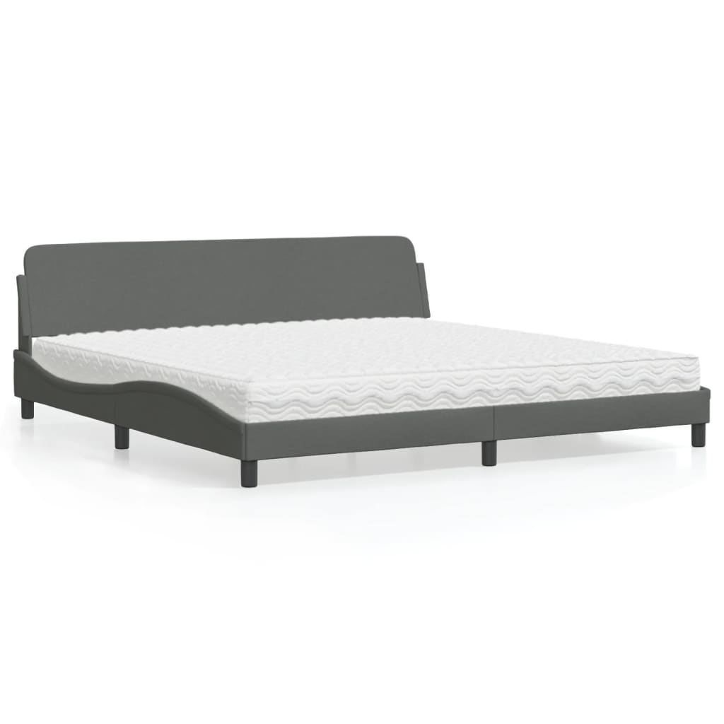 Lit avec matelas Dover gris foncé 200x200 cm tissu - XIOS