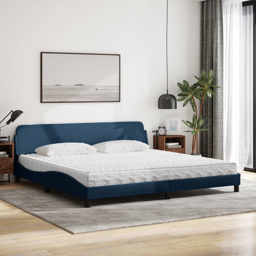 Lit avec matelas Dover bleu 200x200 cm tissu - XIOS