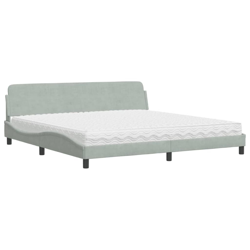 Lit avec matelas Dover gris clair 200x200 cm velours - XIOS