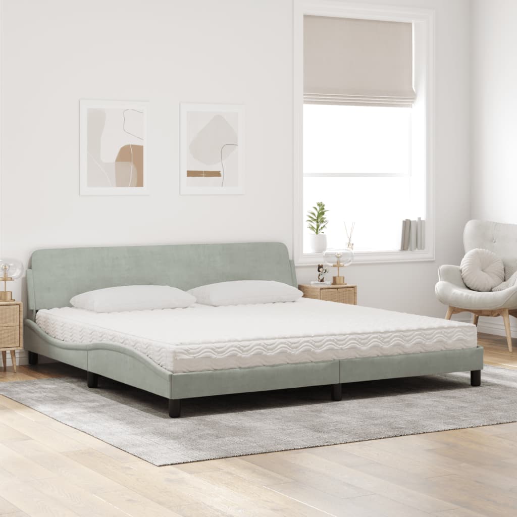 Lit avec matelas Dover gris clair 200x200 cm velours - XIOS