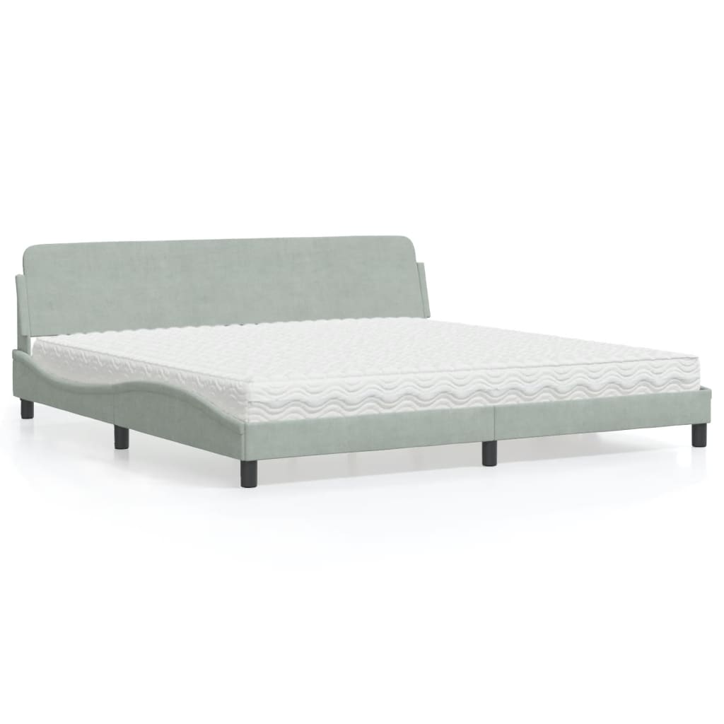 Lit avec matelas Dover gris clair 200x200 cm velours - XIOS