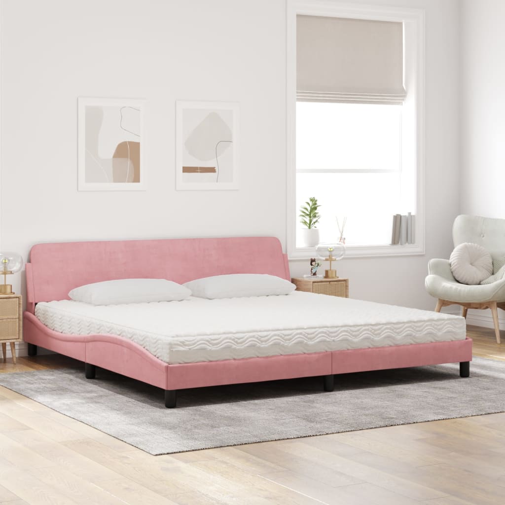 Lit avec matelas Dover rose 200x200 cm velours - XIOS