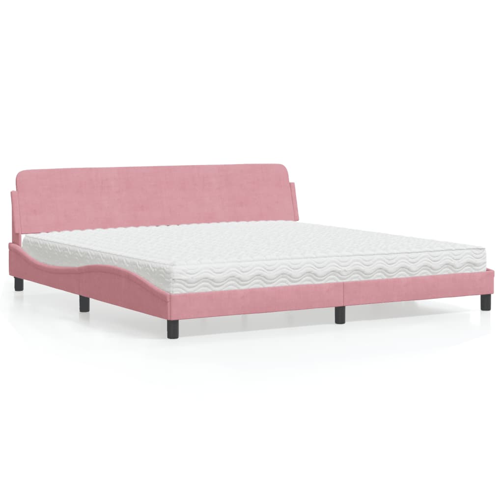 Lit avec matelas Dover rose 200x200 cm velours - XIOS