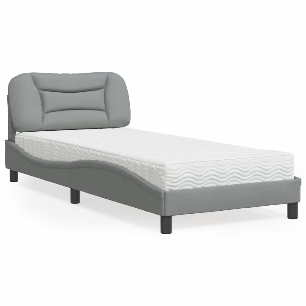 Lit avec matelas Hvar gris clair 80x200 cm tissu - XIOS