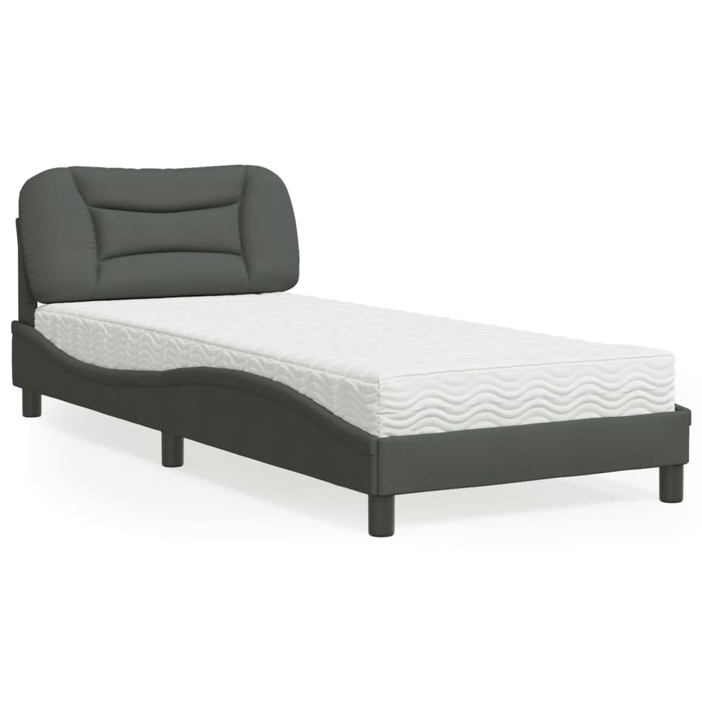Lit avec matelas Hvar gris foncé 80x200 cm tissu - XIOS