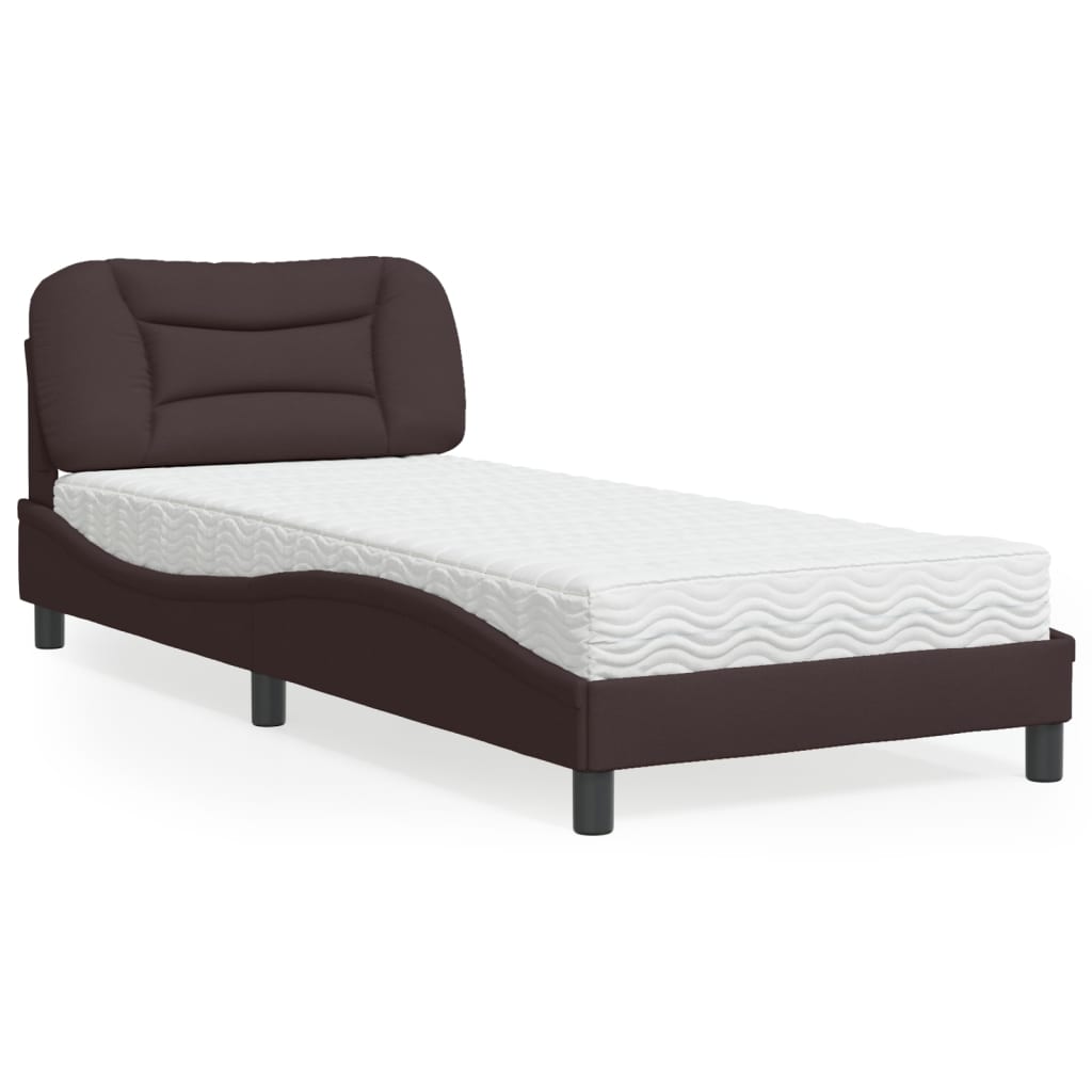 Lit avec matelas Hvar marron foncé 80x200 cm tissu - XIOS