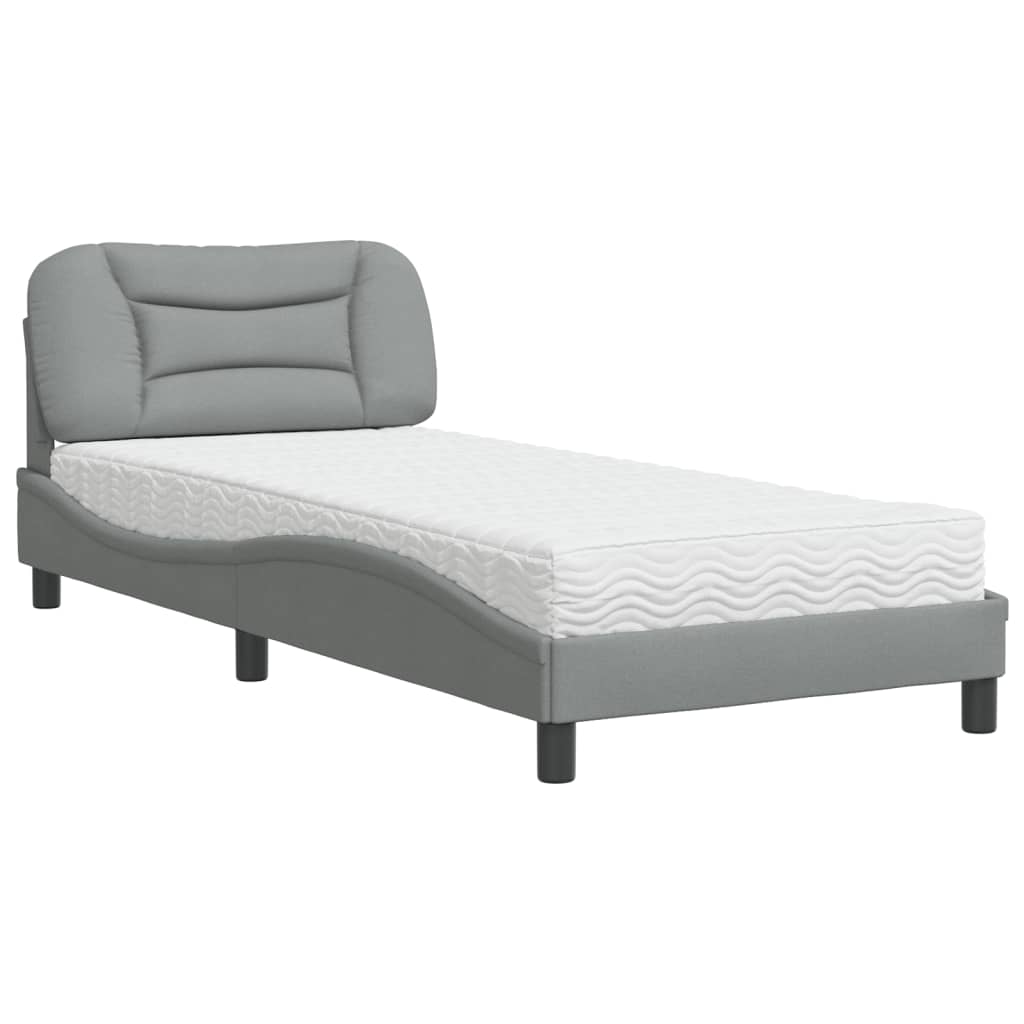 Lit avec matelas Hvar gris clair 90x190 cm tissu - XIOS