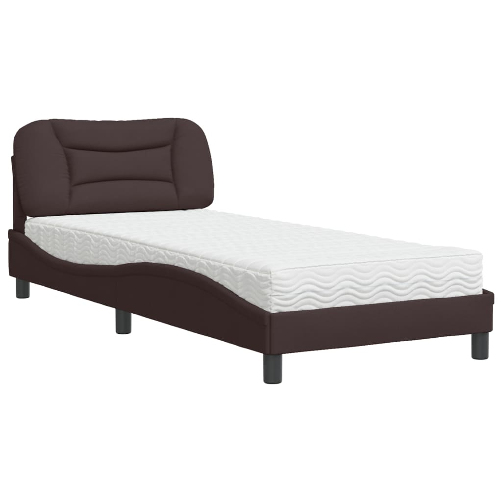 Lit avec matelas Hvar marron foncé 90x190 cm tissu - XIOS