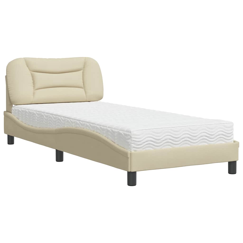 Lit avec matelas Hvar crème 90x190 cm tissu