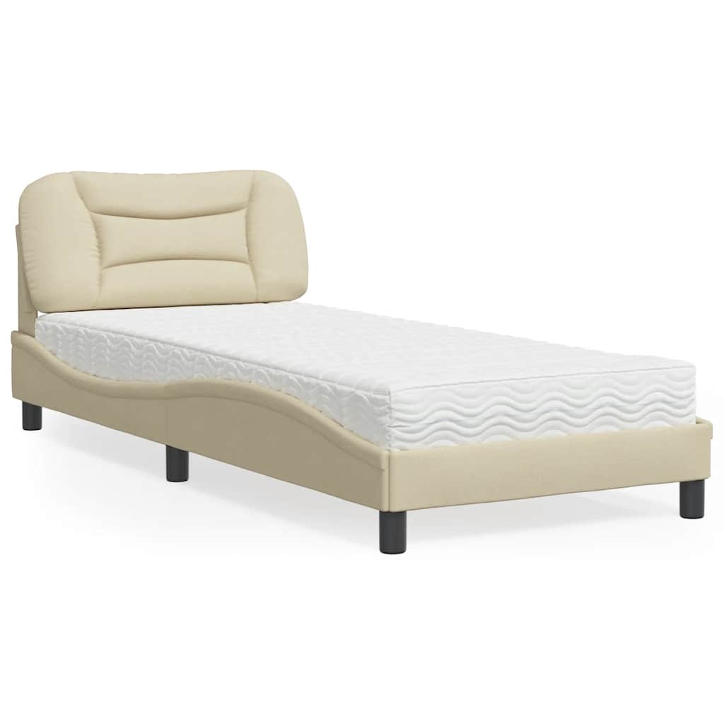 Lit avec matelas Hvar crème 90x190 cm tissu