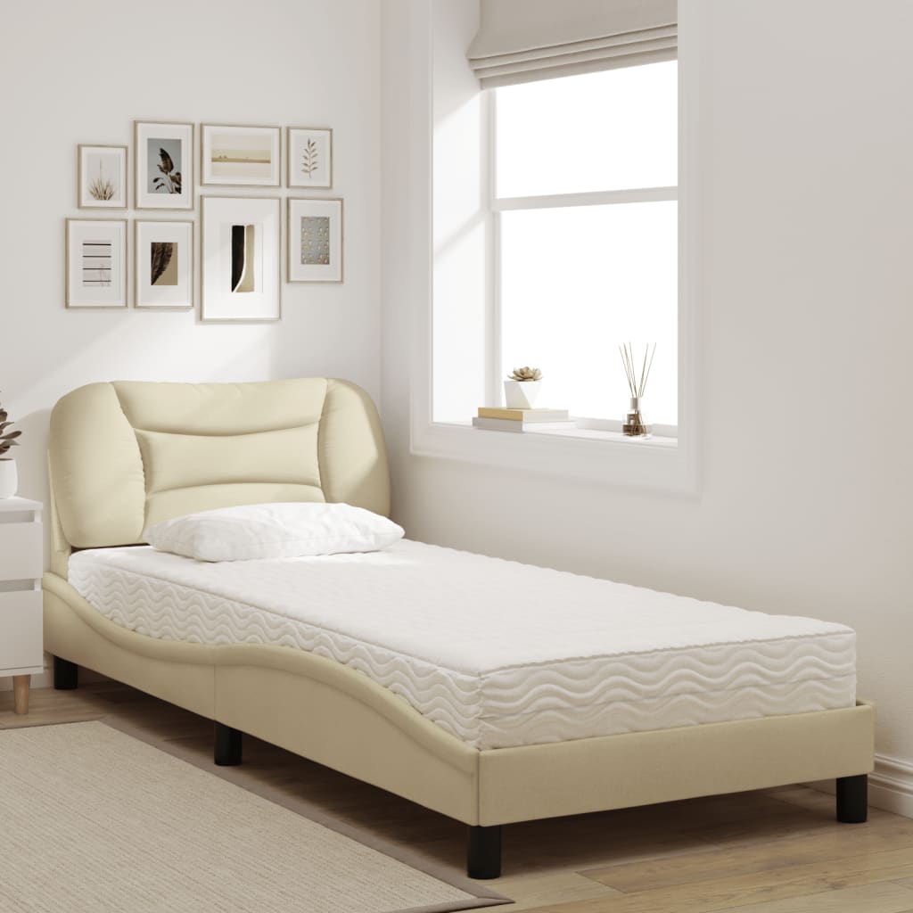 Lit avec matelas Hvar crème 90x200 cm tissu - XIOS