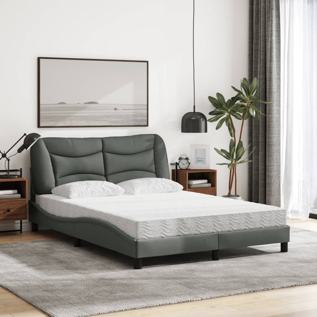 Lit avec matelas Hvar gris foncé 120x200 cm tissu - XIOS