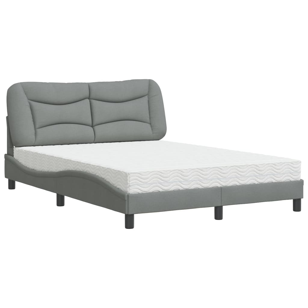 Lit avec matelas Hvar gris clair 140x190 cm tissu - XIOS